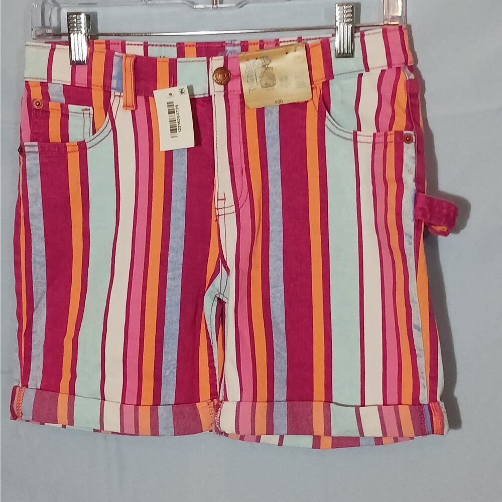 NWT ThereAbouts 5" Midi Shorts Girls 14R Pink Multi Striped Cuffed Hem